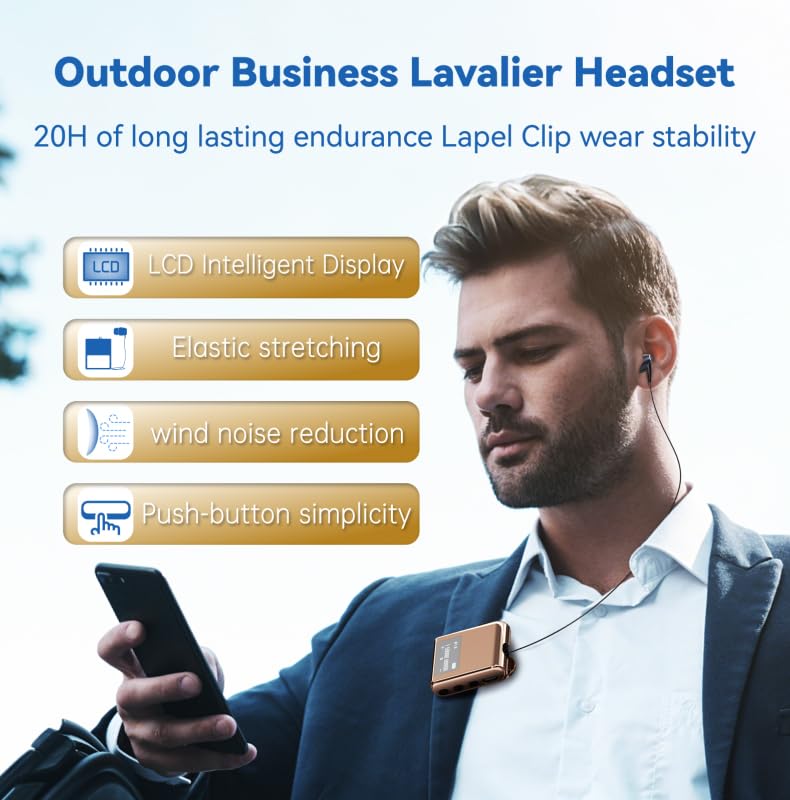 K89 Wireless Business Bluetooth Headset with LCD Display, Retractable Single Ear BT5.4 Earphone, Caller ID and Battery Level Indicator, Clip-On Hands-Free for Music, Driving, Sporting (Brown) - color: Brown
