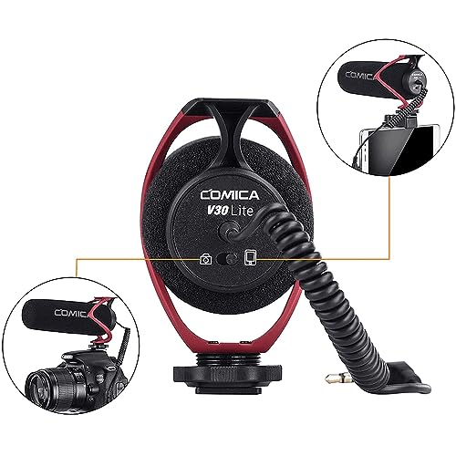Comica CVM-V30-LITE Directional On-Camera Shotgun Microphone, Red