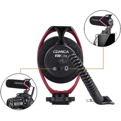Comica CVM-V30-LITE Directional On-Camera Shotgun Microphone, Red