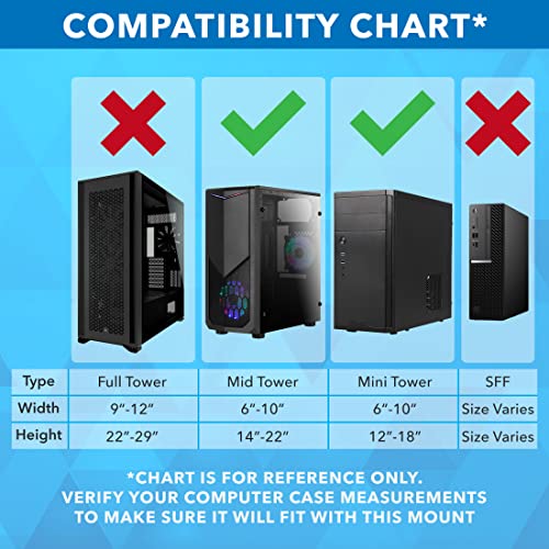 Mount-It! CPU Under Desk Mount Bracket - Computer Tower Wall and Under Counter Holder, 360 Degree Swivel Adjustable Height and Width Wall-Mountable - size: small, large