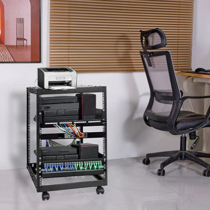 VEVOR 15U Open Frame Server Rack, 23''-40'' Adjustable Depth, Free Standing or Wall Mount Network Server Rack, 4 Post AV Rack with Casters, Holds All Your Networking IT Equipment AV Gear Router Modem - size: 15U