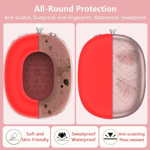 3-in-1 Silicone Case Cover for AirPods Max 2/AirPods Max Headphones, Apple AirPod Max Accessory Protective Cover, Headband/Ear Cups/Ear Pad Covers, Anti-Scratch and Sweatproof (All red) - color: All red