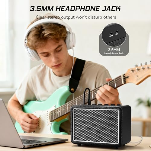 10W*1 Mini Guitar Amplifier, Electric Guitar Amp with Clean/Drive Channel, 6H Working, 3.5mm Headphone/AUX Jack, USB-C Rechargeable, Wireless Portable Amp for Indoor Practice, Traveling