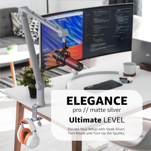 IXTECH Microphone Boom Arm with Desk Mount, 360° Rotatable, Adjustable and Foldable Scissor Mounting for Podcast, Video Gaming, Radio and Studio Audio, Sturdy and Universal. - color: MATTE SILVER