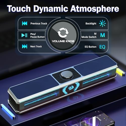 Redragon Computer Speakers, PC Speakers Stereo Desktop Sound-bar for Computer, Desktop, Laptop, Monitor, PC, Pad, Cellphone, Bluetooth & USB Input, GS524