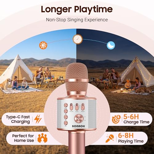 BONAOK Wireless Bluetooth Karaoke Microphone,3-in-1 Portable Handheld Karaoke Mic Speaker Machine Home Party Birthday for All Smartphones PC(Q37 Rose Gold) - color: Rose Gold