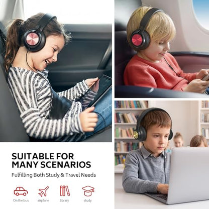 Kids Headphones with Microphone, School Headphones for K-12 girls-Pink | Over-Ear Headphones for Classroom, Online Learning, Travel, Kids, Teens, Chromebook, Laptop & Tablet - color: Deep Pink