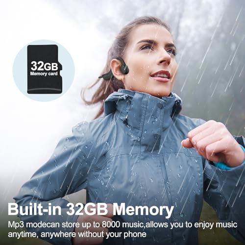 Bone Conduction Headphones,Waterproof IP68,Wireless Bluetooth 5.3 Earphones with Microphone, Built-in 32GB MP3 Open Ear Bluetooth Headphones for Running (Black) - color: Black
