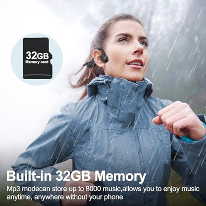 Bone Conduction Headphones,Waterproof IP68,Wireless Bluetooth 5.3 Earphones with Microphone, Built-in 32GB MP3 Open Ear Bluetooth Headphones for Running (Matt Black) - color: Matt Black