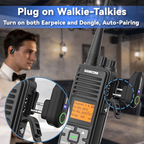 SAMCOM X7 Bluetooth Earpiece for Walkie Talkies Phone, 2 Pin K Plug Dongle | Wireless Headset with Mic for FPCN10A/FPCN30A/FPCN20A Two Way Radios, 6-8 Work Hours for Back to School (Radios Not Included)