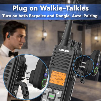 SAMCOM X7 Bluetooth Earpiece for Walkie Talkies Phone, 2 Pin K Plug Dongle | Wireless Headset with Mic for FPCN10A/FPCN30A/FPCN20A Two Way Radios, 6-8 Work Hours for Back to School (Radios Not Included)