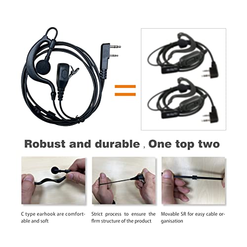 SHON Walkie Talkie Headset with Mic, Compatible Kenwood Baofeng and Retevis Radios 2 Pin G-Shaped Ear Hook for Police Law Enforcement (6 Set/Black) - size: M/6 Set