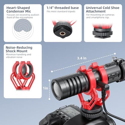 BOYA MM1W Shotgun Mic for Video Camera, Shotgun Microphone with Shock Mount, External Microphone for iPhone, Android, Smartphones, DSLR Camcorders, Ideal for Recording, Live Streaming, and Vlogging