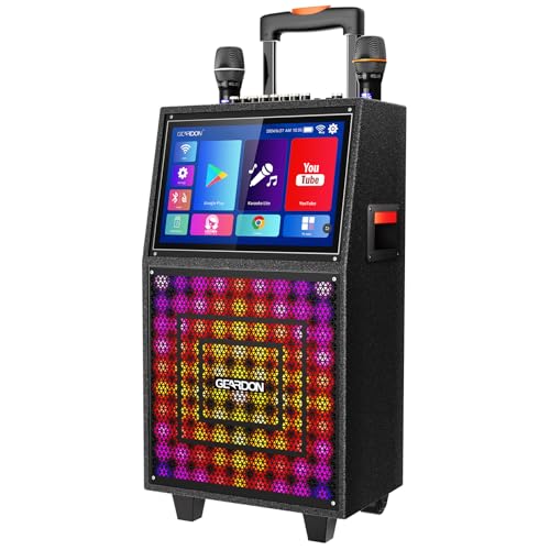 Karaoke Machine with Lyrics Display Screen for Adults, 15" Tablet | Bluetooth Speaker with 2 Wireless Mics, 1000W Peak Power, DJ Lights, Portable Karaoke System for Any Occasion - color: Black-1