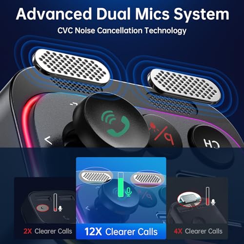 Syncwire Bluetooth 5.4 FM Transmitter Car Adapter 54W with Light Switch | [Stronger Dual Mics] [HiFi Bass Sound] [Fast Charging] Wireless Radio Receiver Hands-Free Calling LED Display - color: Black