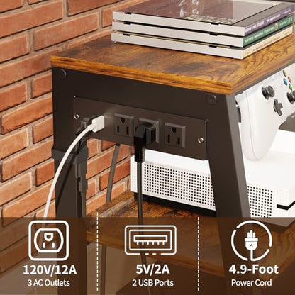 4-Tier AV Media Stand with Power Strips, Heavy Duty Stereo Cabinet Stand with LED Lights, Wooden Record Player Stand with 2 Hooks, Audio Stand Furniture Perfect for DVD Player/Game Console/TV Box/Xbox - style: With Outlet and Light