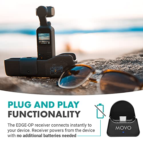 Movo Edge-OP Wireless Lavalier Microphone for Osmo Pocket 1 and 2 - Wireless Clip-on Lapel Mic, Transmitter, and Receiver Set for Video, Vlogging, Filming