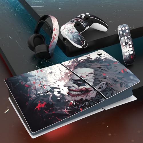 PlayVital Full Set Skin Sticker for ps5 Slim Console Digital Edition (The New Smaller Design), Vinyl Skin Decal Cover for ps5 Controller & Headset & Charging Station & Media Remote - Killing Clown - color: Killing Clown