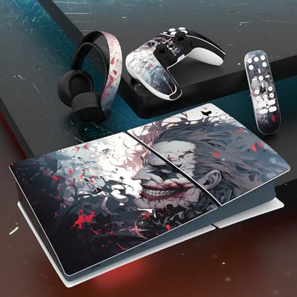 PlayVital Full Set Skin Sticker for ps5 Slim Console Digital Edition (The New Smaller Design), Vinyl Skin Decal Cover for ps5 Controller & Headset & Charging Station & Media Remote - Killing Clown - color: Killing Clown