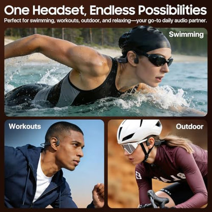 Bone Conduction Headphones, IPX8 Waterproof Swimming Headphones with MP3 Mode 32GB Memory, Bluetooth 5.4, Secure Fit, Open Ear Earbuds Up to 10 Hours Playtime for Fitness and Running