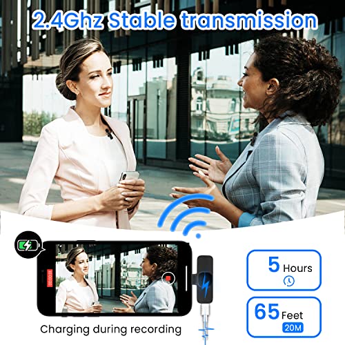 AngLink Wireless Lavalier Microphone for iPhone 7 8 X XR XS 11 12 13 14 Max Pro SE - 2.4GHz Plug&Play Lapel Mic with Clip for Video Recording YouTube Tiktok Facebook Live Stream Vlogging | Black