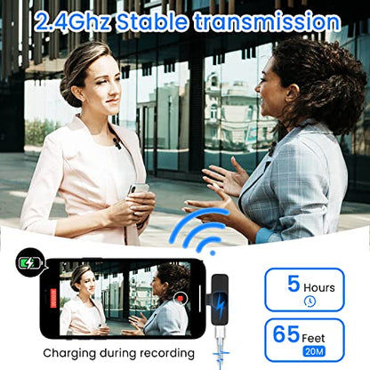 AngLink Wireless Lavalier Microphone for iPhone 7 8 X XR XS 11 12 13 14 Max Pro SE - 2.4GHz Plug&Play Lapel Mic with Clip for Video Recording YouTube Tiktok Facebook Live Stream Vlogging | Black