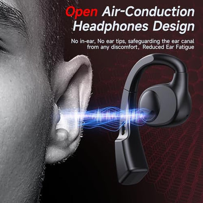 Open Ear Earbuds Bluetooth Headphone Stereo Sound Clear Call Air-Conduction | Wireless Charging Case LED Digital Display Over Ear Hook with Microphone Waterproof Earphones for Sports Running Workout Game