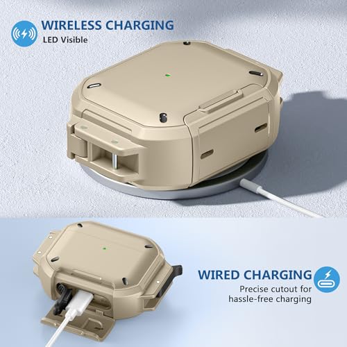 for AirPods Pro 3 Case, IP68 Waterproof Military Grade Protective Cover for AirPods Pro 3rd Gen, Anti-Scratch Hard Shell Cover with Secure Lock, Keychain & Phone Stand (2025), Khaki - color: Khaki