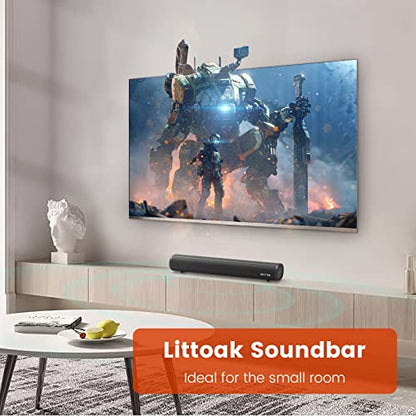 LITTOAK HDMI 16 Inch Soundbar for Smart TV | Small Home Audio Sound Bar TV Speakers, Optical/HDMI/Aux/USB/Bluetooth, for TV, PC, Projectors, Includes Remote Control
