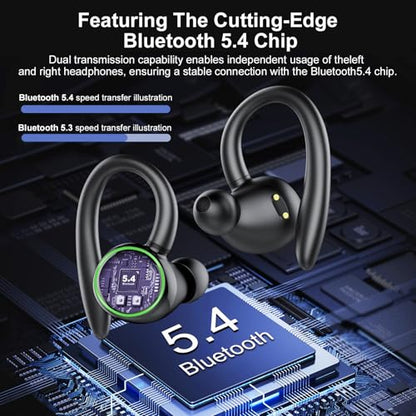 Wireless Earbuds, Bluetooth 5.4 Headphones Sport Over Ear Buds With ENC Mic | ENC Noise Cancelling Mic, 48H, Wireless Earphone With Earhooks, Stereo Deep Bass, IP7 Waterproof Headset for Workout, Black - color: J-Black