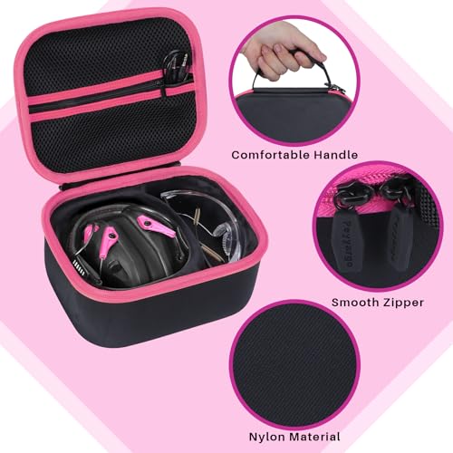 Storage Case Compatible with Walker's Razor Slim Shooting Hearing Protection Electronic Earmuffs - color: Black + Rose Red