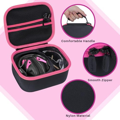 Storage Case Compatible with Walker's Razor Slim Shooting Hearing Protection Electronic Earmuffs - color: Black + Rose Red