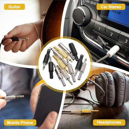 MECCANIXITY 4 Pcs 1/8" TRRS Audio Male Plug, 3.5mm Jack Plug Adapter Replacement, 4 Pole Solder Jack Cable Connector for Speaker Microphone Guitar (Carved Style, Silver Tone)
