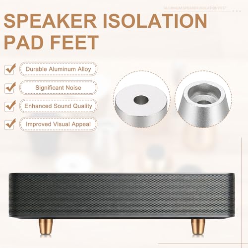 MECCANIXITY 4Pcs Speaker Isolation Pad Feet, 15x15mm Shockproof Aluminum Alloy Vibration Isolation Speaker Shock Base Pad Cone Base with Screws & Rubber Pads for Audio Equipment, Silver - color: Silver, size: 15x15mm