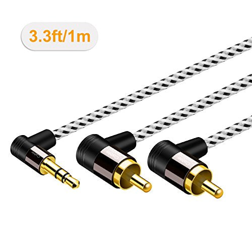 CableCreation 3.5mm to RCA Cable 3FT, Angle 2RCA to 3.5mm Stereo Y Splitter | Male to Male 3.5mm to RCA Adapter for Phones, Laptop, HDTV, Speaker, Echo Dot, Home Theater, Receiver