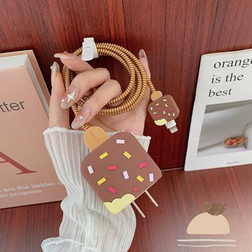 ZOSTLAND 5 in 1 DIY 18W 20W Heart Shape Protector Data Cable USB Charger Line Earphone Wire Saver Organizer Compatible with iPhone 11 12 13 14 15 Pro Max - color: Chocolate