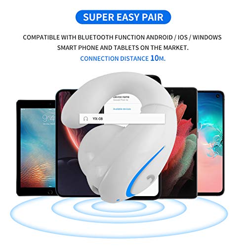 Bluetooth Headset, Sunffice Single Ear BT5.0 Ultralight Wireless Headphone Cell Phone Earpiece Ear Clip with Mic, Noise Canceling Handsfree Driving Earbud for iPhone, Android,Samsung Smartphone(White) - color: White