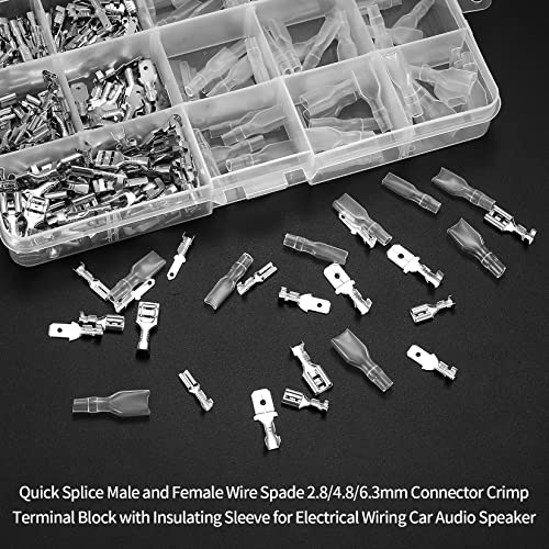 360 Pcs 2.8/4.8/6.3mm Male and Female Wire Spade Connectors, Quick Splice Electrical Wire Crimp Terminal Block Connectors with Insulating Sleeve Kit for Car Audio Speaker Electrical Wiring
