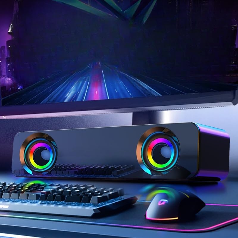 Mini Wired Sound Bar for Desktop, USB Computer Speaker with Easy Volume Control - color: Black