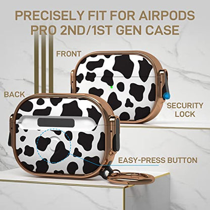 for AirPods Pro 2nd/1st Case with Lock, Magsafe Compatible, Cow Print | Double Secure Lock,Drop Protection,Two-Piece Design,with Gold Keychain, Anti Lost, Dustproof, Cute AirPods Pro 2nd/1st Case - color: Cow + Gold, size: AirPods Pro2/Pro1 Case