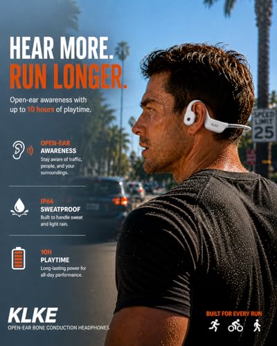 Bone Conduction Headphones for Running with mic and Rear Safety Light | Dual Sound Modes, Adjustable Fit, 10H Playtime, USB-C Charging, Clear Calls, Lightweight Comfort for Gym, Cycling and Hiking. - color: KLKE-White