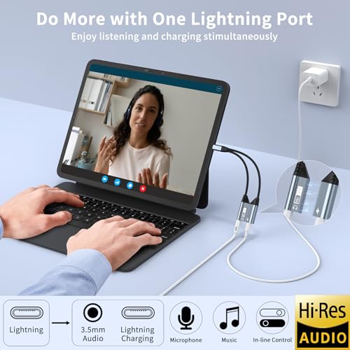 Magnetic Lightning to 3.5mm Headphone Jack Adapter,[Apple MFi Certified] 2 in 1 iPhone Headphone Adapter Aux Audio and Charger Adapter,iPad Headphone Adapter Charging Cable Splitter for iPhone 14 13 - color: Blue