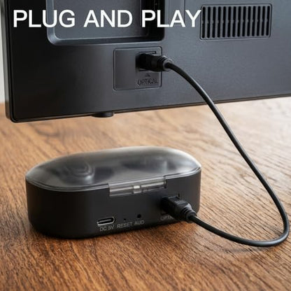 2.4GHz Wireless TV Headphones for Seniors, Open-Ear Hook Design for All-Day Comfort, Plug-and-Play (No Bluetooth), Low Latency, 50ft Range, Charging Case Transmitter with Optical & 3.5mm AUX Cables