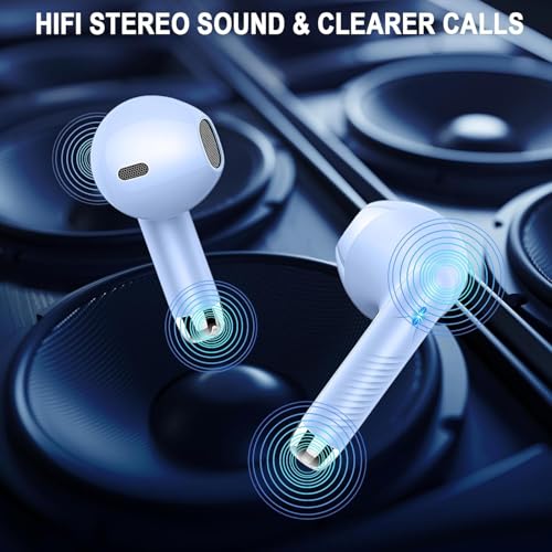 Wireless Earbuds Bluetooth 5.4, LED Power Display Headphones, 6D Stereo | HiFi Stereo Earbuds, In-Ear Noise Cancelling Mic, 40H Playback Mini Case, IP7 Waterproof Sports Earphones, Android iOS - color: Mauve