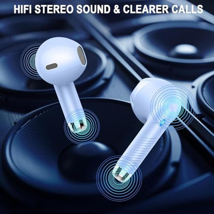 Wireless Earbuds Bluetooth 5.4, LED Power Display Headphones, 6D Stereo | HiFi Stereo Earbuds, In-Ear Noise Cancelling Mic, 40H Playback Mini Case, IP7 Waterproof Sports Earphones, Android iOS - color: Mauve