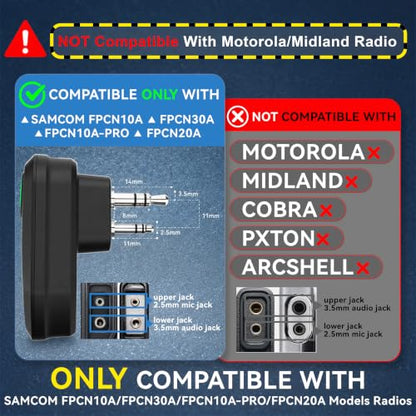 SAMCOM X7 Bluetooth Earpiece for Walkie Talkies Phone, 2 Pin K Plug Dongle | Wireless Headset with Mic for FPCN10A/FPCN30A/FPCN20A Two Way Radios, 6-8 Work Hours for Back to School (Radios Not Included)