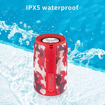 Musibaby M68 Compact Outdoor Speaker, IPX5, Camo Red | Portable, small and compact with USB playback, AUX input, FM radio, TF card playback, up to 24H and dual pairing. - color: Camo Red