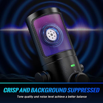 FIFINE Gaming USB Microphone with Studio Monitor Headphones Set, USB Streaming Mic with RGB, Noise Cancellation for PS4/PS5, Podcast Streaming Headset Kit with 3.5mm or 6.35mm Jack on PC/Mixer(AM6+H8)