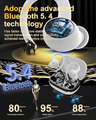 Wireless Earbuds, Bluetooth 5.4 Headphones Sport Over Ear Buds with ENC Mic | Noise Cancelling Mic,48H, Wireless Earphone With Earhooks, Stereo Deep Bass, IP7 Waterproof ear bud for Workout Running,White - color: White