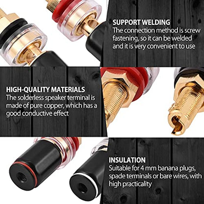 Welding Copper Terminal, 2 Pcs Copper Binding Post Terminal Black and Red 4mm Banana Plug Binding Post for Speaker